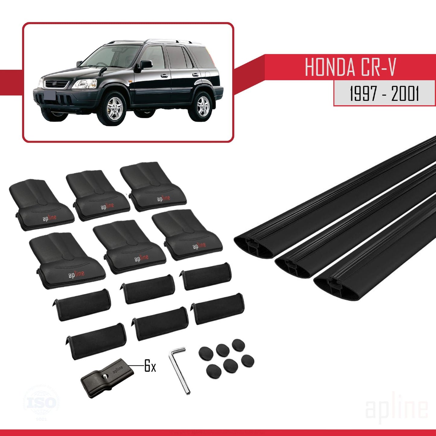 Compatible avec Honda CR-V 1997-2001 FLY Model Barres de Toit Railing Porte-Bagages de Voiture Noir Aluminium 3 Barres