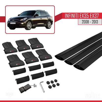 Compatible avec Infiniti EX35 EX37 2008-2013 FLY Model Barres de Toit Railing Porte-Bagages de Voiture Noir Aluminium 3 Barres