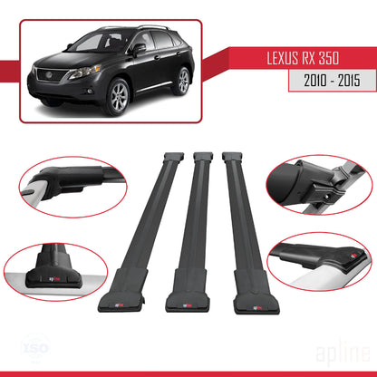 Compatible avec Lexus RX 3 (AL10) 2010-2015 FLY Model Barres de Toit Railing Porte-Bagages de Voiture Noir Aluminium 3 Barres