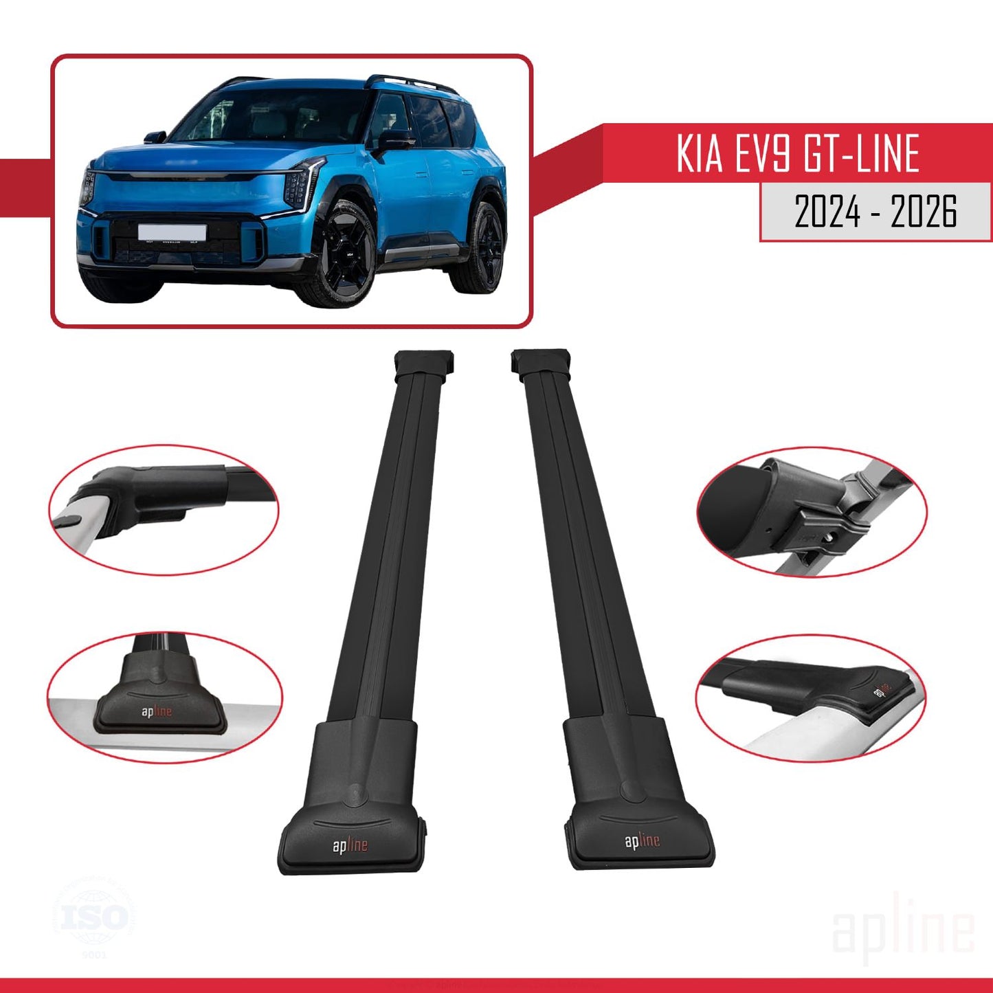 Compatible avec KIA EV9 GT-LINE 2024-2025 FLY Model Barres de Toit Railing Porte-Bagages de Voiture Noir Aluminium 2 Barres