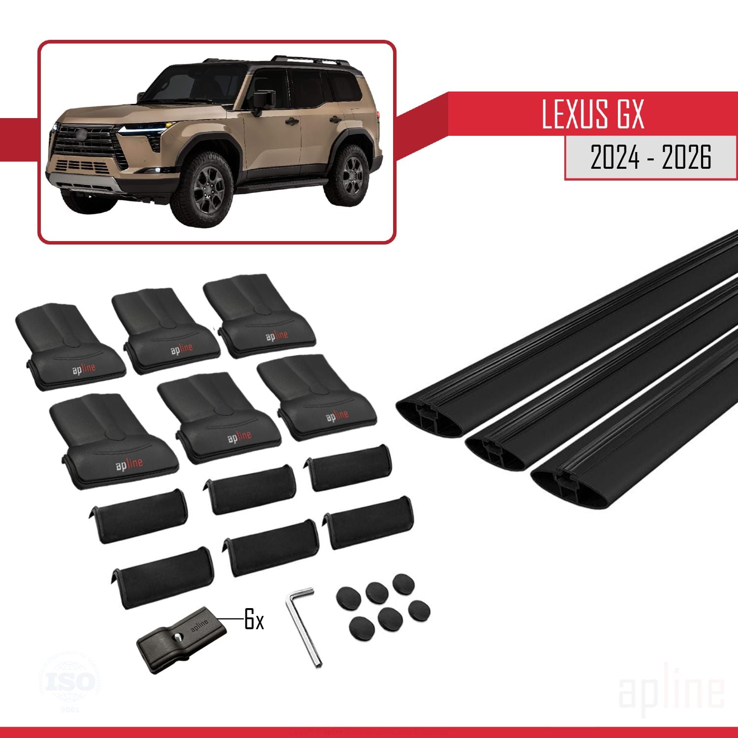 Compatible avec Lexus GX 2024-2025 FLY Model Barres de Toit Railing Porte-Bagages de Voiture Noir Aluminium 3 Barres