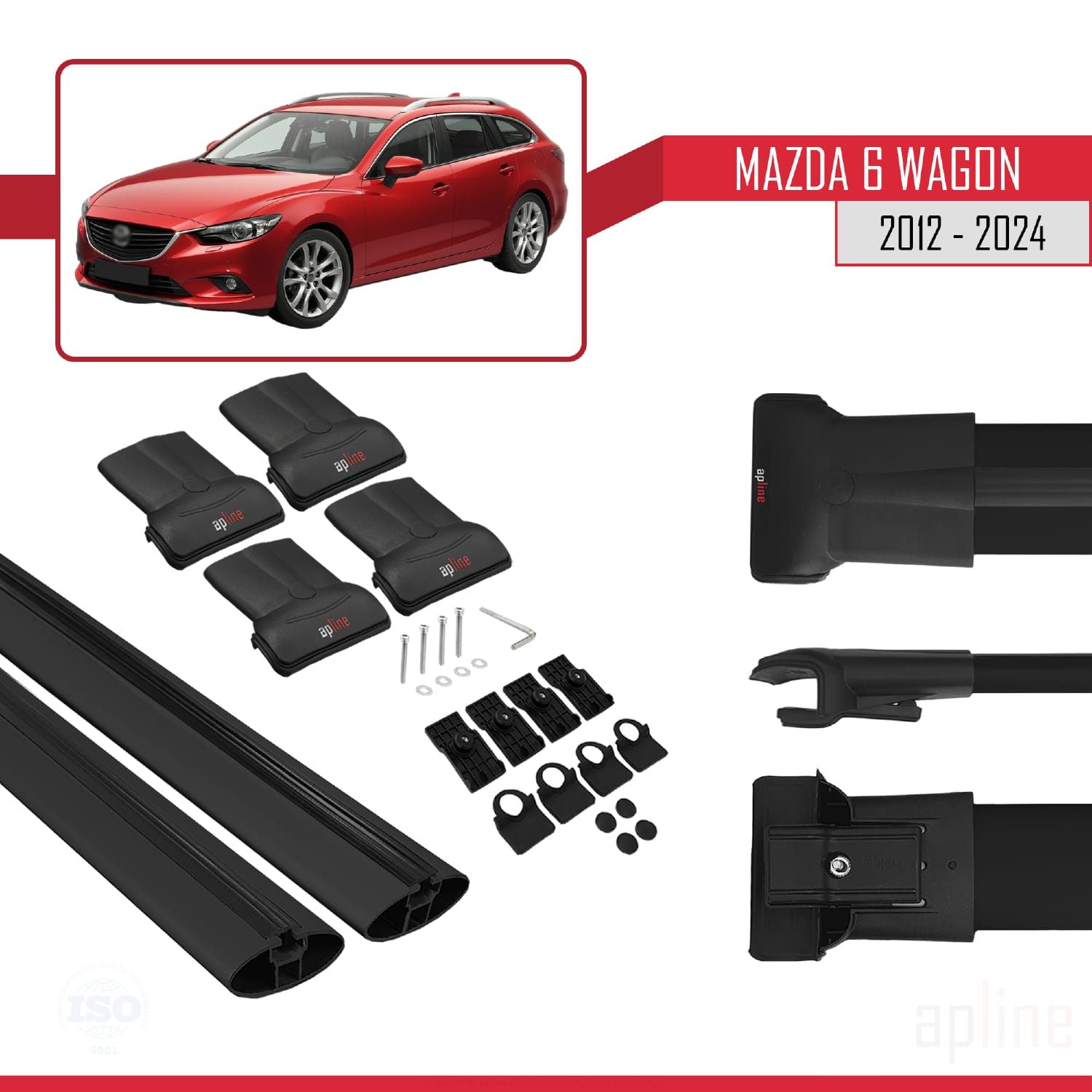 Compatible avec Mazda 6 Wagon 2012-2024 FLY Model Barres de Toit Railing Porte-Bagages de Voiture Noir Aluminium 2 Barres