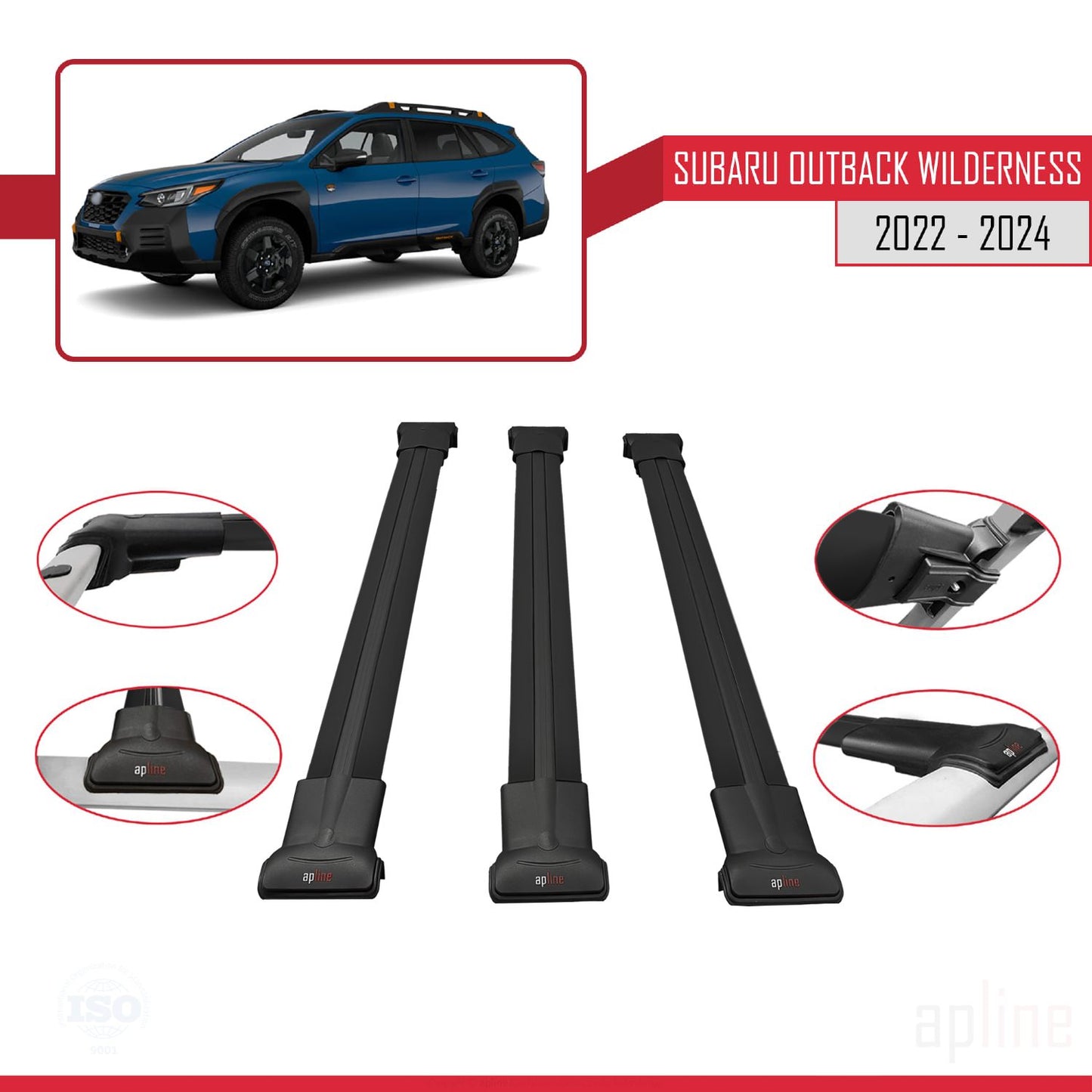 Compatible avec Subaru Outback Wilderness 2022-2024 FLY Model Barres de Toit Railing Porte-Bagages de Voiture Noir Aluminium 3 Barres