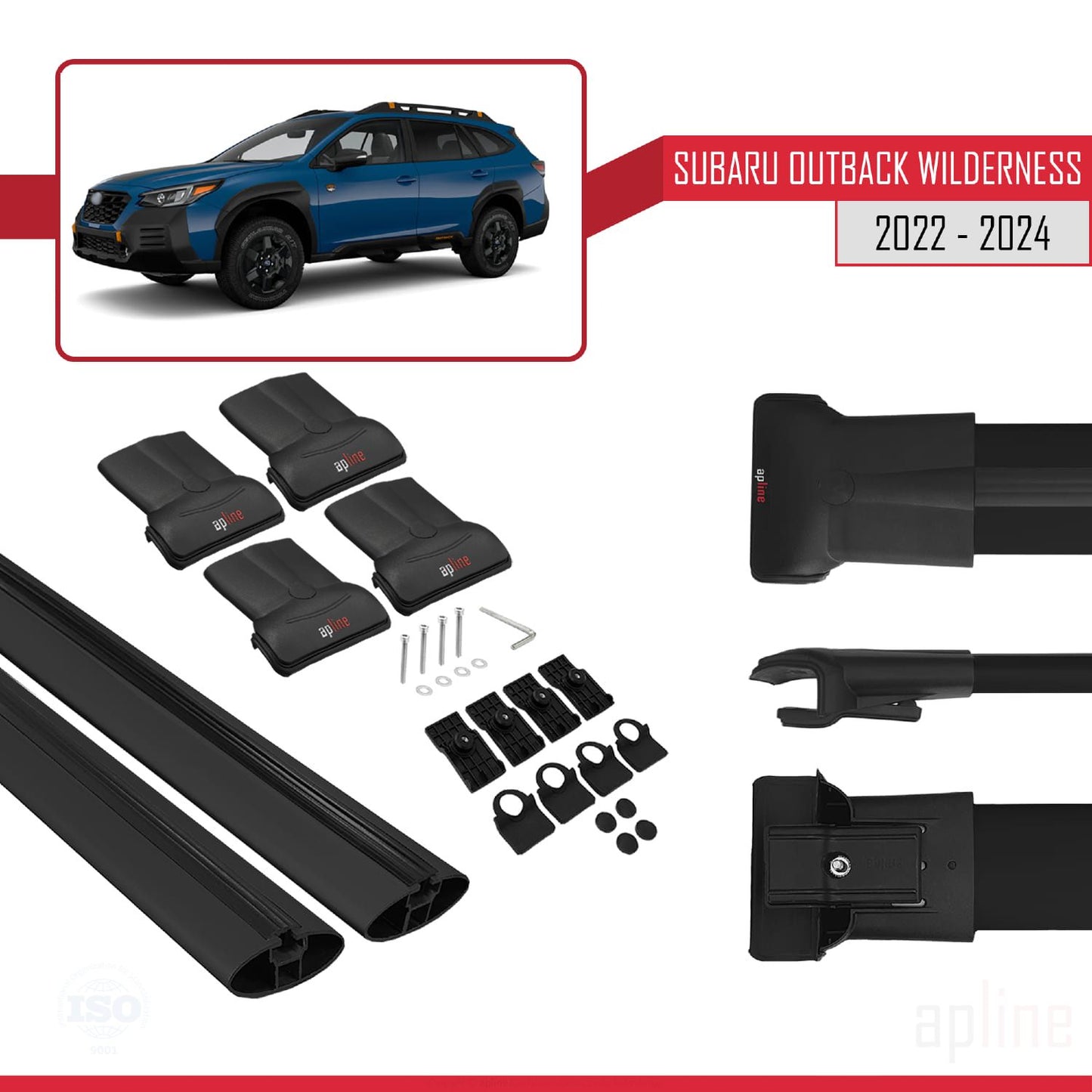 Compatible avec Subaru Outback Wilderness 2022-2024 FLY Model Barres de Toit Railing Porte-Bagages de Voiture Noir Aluminium 2 Barres