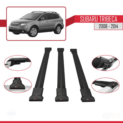 Compatible avec Subaru Tribeca 2008-2014 FLY Model Barres de Toit Railing Porte-Bagages de Voiture Noir Aluminium 3 Barres