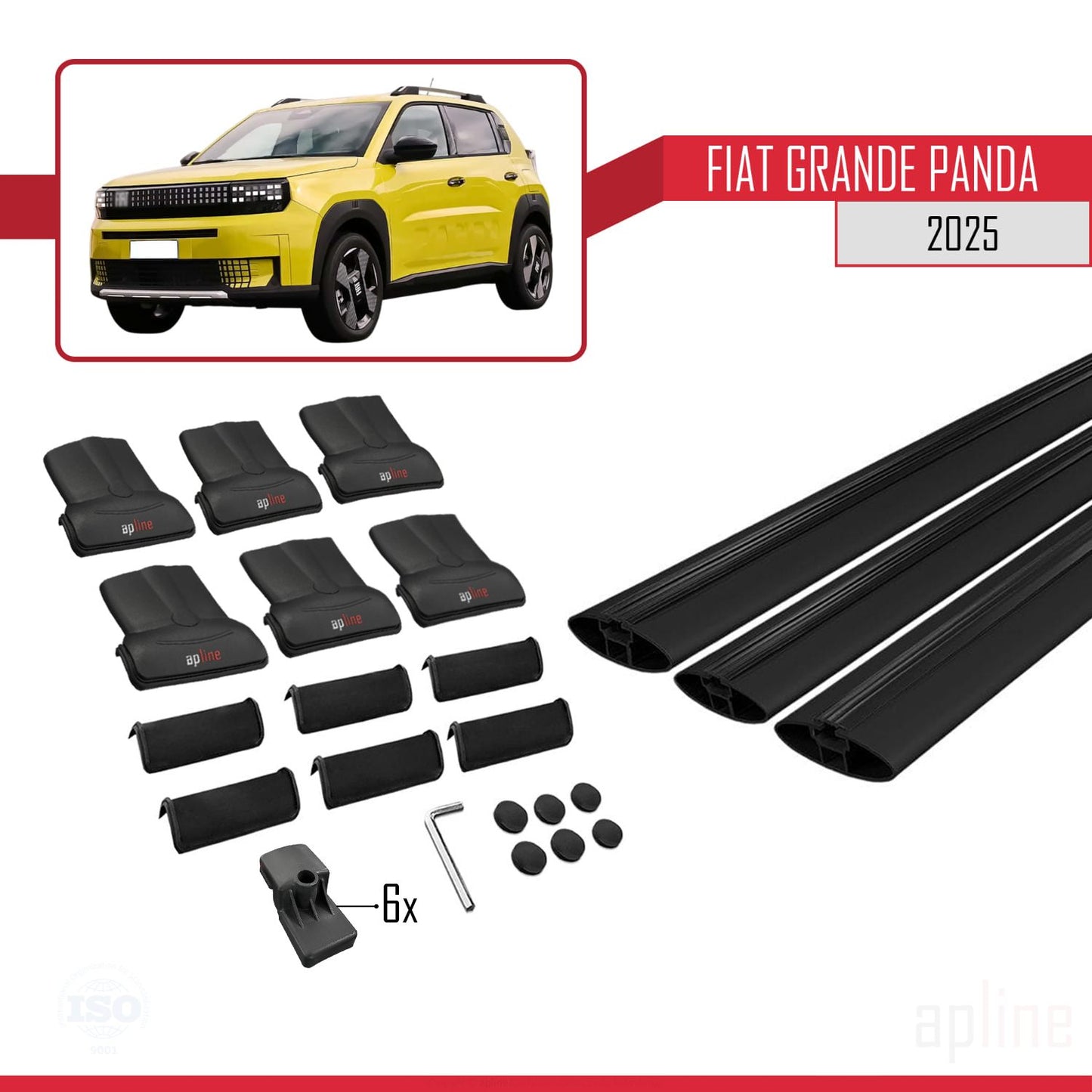 Compatible avec Fiat Grande Panda 2025-2025 FLY Model Barres de Toit Railing Porte-Bagages de Voiture Noir Aluminium 3 Barres