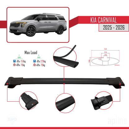 Compatible avec Kia Carnival 2025 FLY Model Barres de Toit Railing Porte-Bagages de Voiture Noir Aluminium 3 Barres