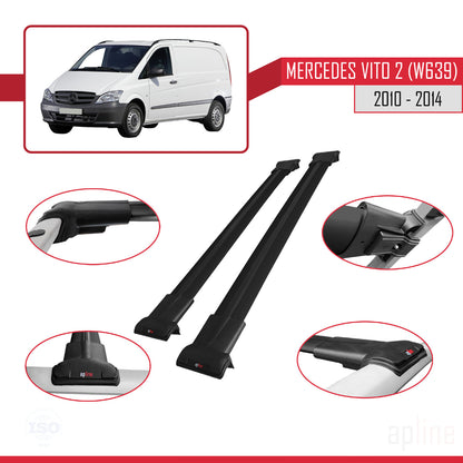 Compatible avec Mercedes Vito 2 (W639) Post-Facelift 2010-2014 FLY Model Barres de Toit Railing Porte-Bagages de Voiture Noir Aluminium 2 Barres