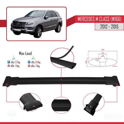 Compatible avec Mercedes M Class 3 (W166) Pre-Facelift 2012-2015 FLY Model Barres de Toit Railing Porte-Bagages de Voiture Noir Aluminium 3 Barres
