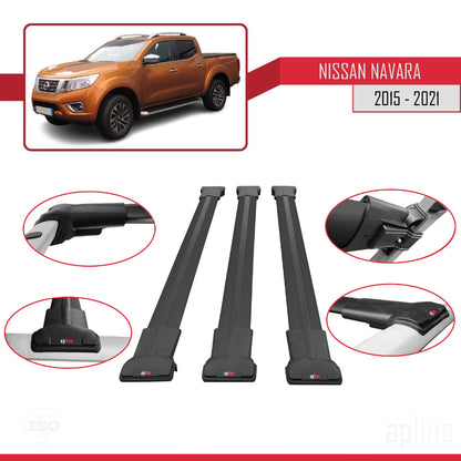 Compatible avec Nissan Navara 4 (D23) 2015-2021 FLY Model Barres de Toit Railing Porte-Bagages de Voiture Noir Aluminium 3 Barres