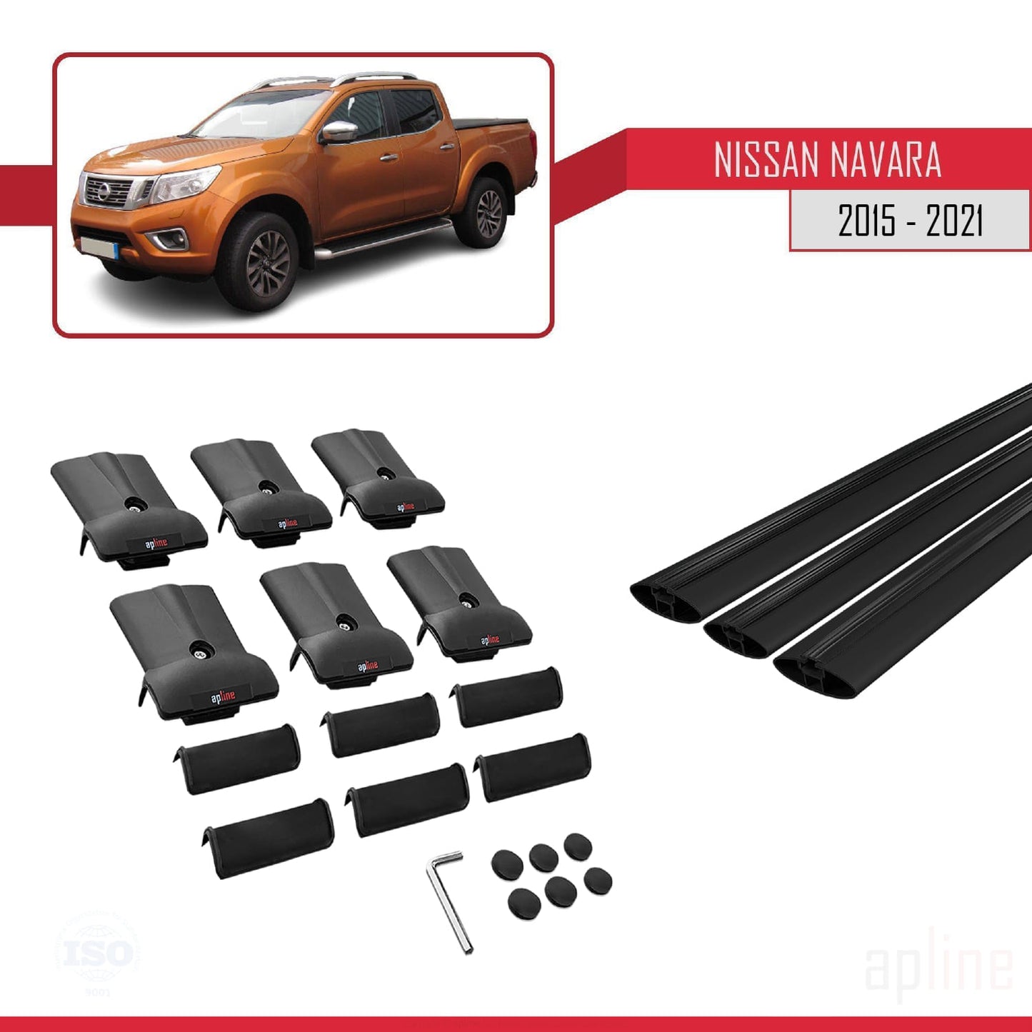 Compatible avec Nissan Navara 4 (D23) 2015-2021 FLY Model Barres de Toit Railing Porte-Bagages de Voiture Noir Aluminium 3 Barres