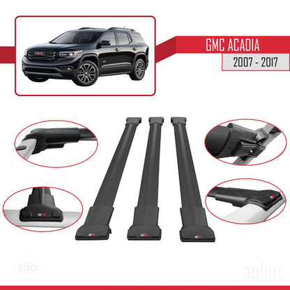 Compatible avec GMC Acadia 2007-2017 FLY Model Barres de Toit Railing Porte-Bagages de Voiture Noir Aluminium 3 Barres