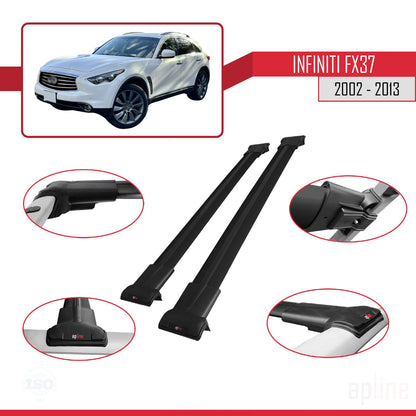 Compatible avec Infiniti FX37 2002-2013 FLY Model Barres de Toit Railing Porte-Bagages de Voiture Noir Aluminium 2 Barres