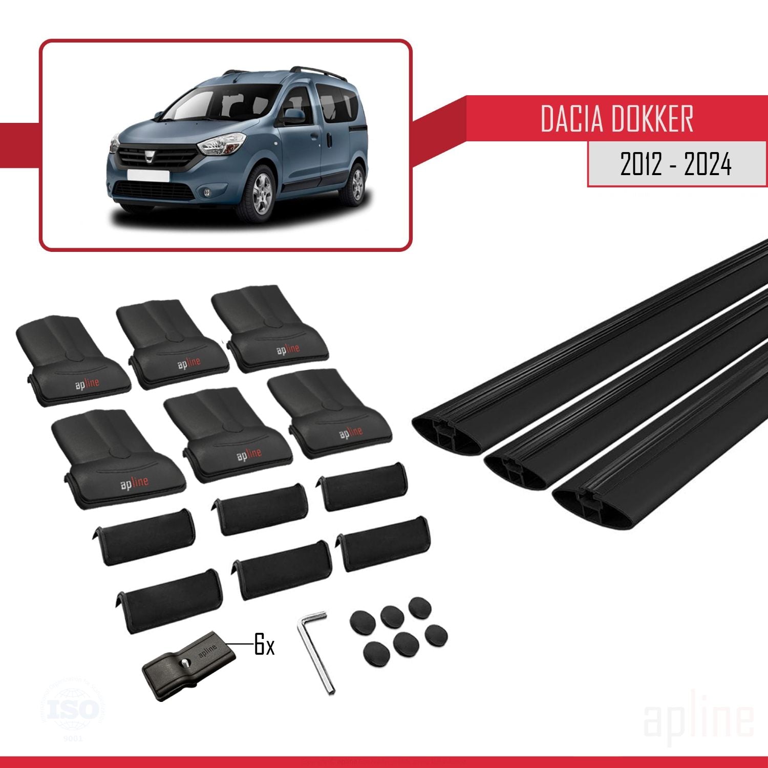 Compatible avec Dacia Dokker (K67) 2012-2024 FLY Model Barres de Toit Railing Porte-Bagages de Voiture Noir Aluminium 3 Barres