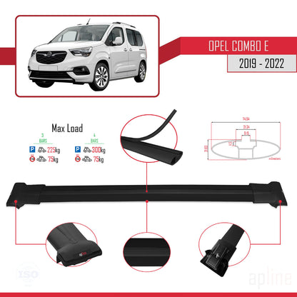 Compatible avec Opel Combo E 2019-2022 FLY Model Barres de Toit Railing Porte-Bagages de Voiture Noir Aluminium 4 Barres
