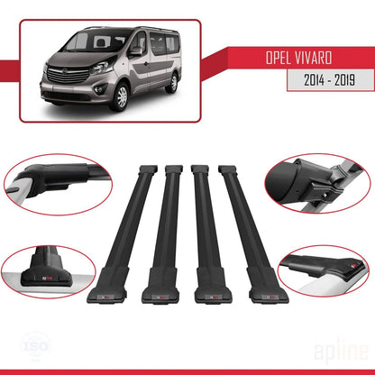 Compatible avec Opel Vivaro B 2014-2019 FLY Model Barres de Toit Railing Porte-Bagages de Voiture Noir Aluminium 4 Barres