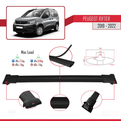 Compatible avec Peugeot Rifter 2019-2022 FLY Model Barres de Toit Railing Porte-Bagages de Voiture Noir Aluminium 4 Barres