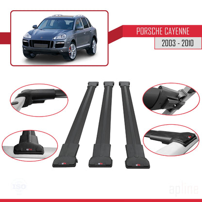Compatible avec Porsche Cayenne (9PA) 2003-2010 FLY Model Barres de Toit Railing Porte-Bagages de Voiture Noir Aluminium 3 Barres