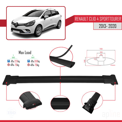 Compatible avec Renault Clio 4 ST 2013-2020 FLY Model Barres de Toit Railing Porte-Bagages de Voiture Noir Aluminium 3 Barres