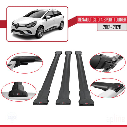 Compatible avec Renault Clio 4 ST 2013-2020 FLY Model Barres de Toit Railing Porte-Bagages de Voiture Noir Aluminium 3 Barres