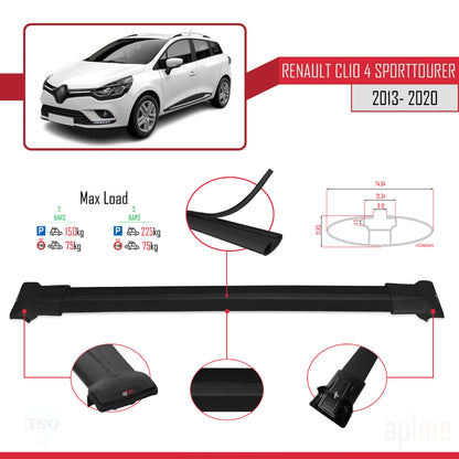 Compatible avec Renault Clio 4 ST 2013-2020 FLY Model Barres de Toit Railing Porte-Bagages de Voiture Noir Aluminium 2 Barres