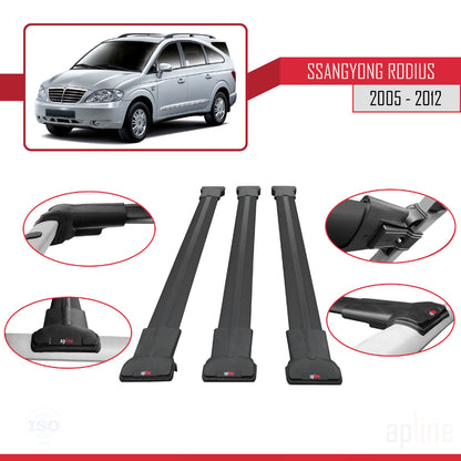 Compatible avec Ssangyong Rodius 2005-2012 FLY Model Barres de Toit Railing Porte-Bagages de Voiture Noir Aluminium 3 Barres