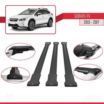 Compatible avec Subaru XV 2013-2017 FLY Model Barres de Toit Railing Porte-Bagages de Voiture Noir Aluminium 3 Barres