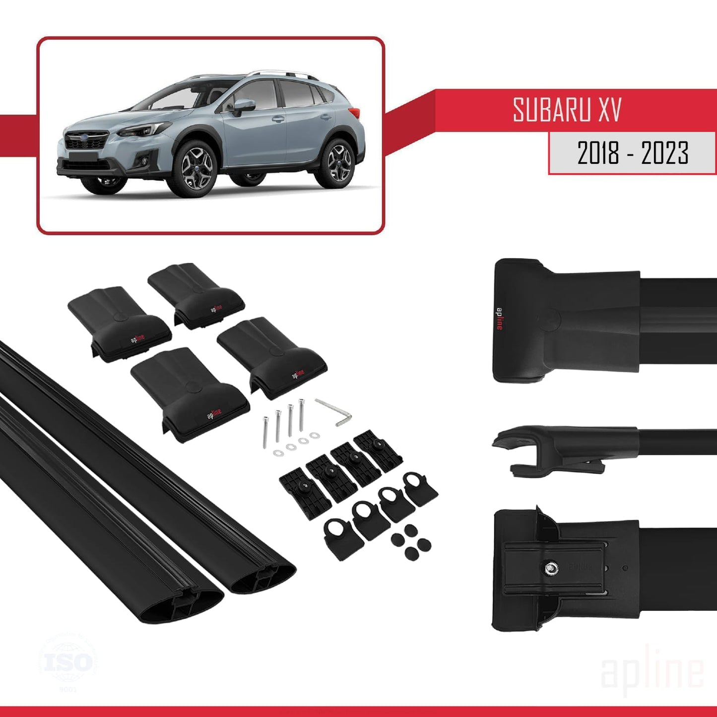 Compatible avec Subaru XV 2 2018-2023 FLY Model Barres de Toit Railing Porte-Bagages de Voiture Noir Aluminium 2 Barres