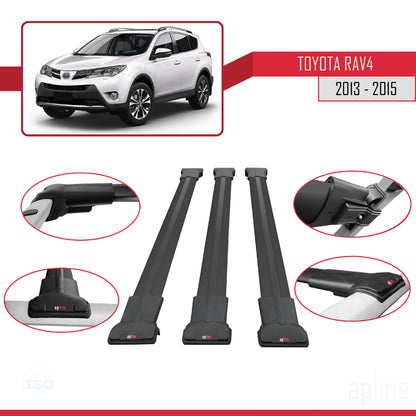 Compatible avec Toyota RAV4 IV (XA40) Pre-Facelift 2013-2015 FLY Model Barres de Toit Railing Porte-Bagages de Voiture Noir Aluminium 3 Barres