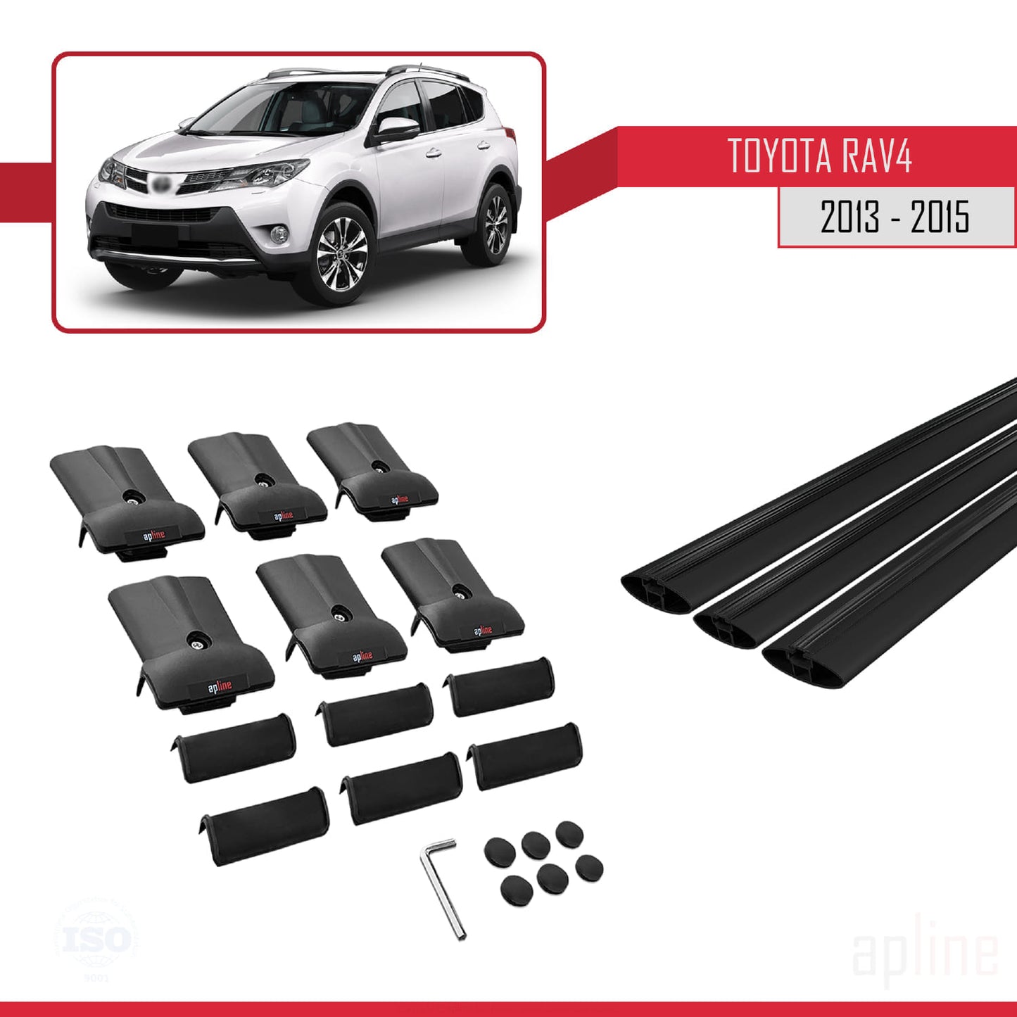 Compatible avec Toyota RAV4 IV (XA40) Pre-Facelift 2013-2015 FLY Model Barres de Toit Railing Porte-Bagages de Voiture Noir Aluminium 3 Barres