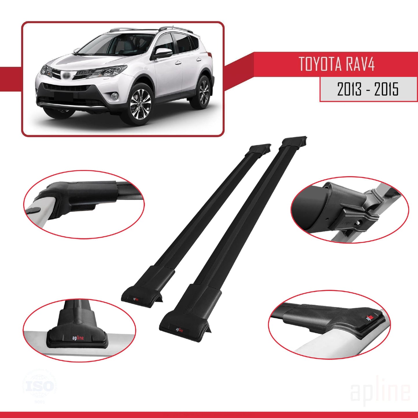 Compatible avec Toyota RAV4 IV (XA40) Pre-Facelift 2013-2015 FLY Model Barres de Toit Railing Porte-Bagages de Voiture Noir Aluminium 2 Barres