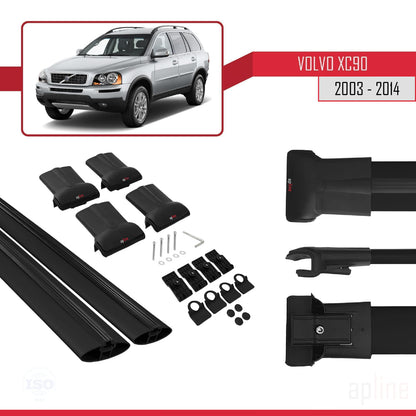Compatible avec Volvo XC90 2003-2014 FLY Model Barres de Toit Railing Porte-Bagages de Voiture Noir Aluminium 2 Barres
