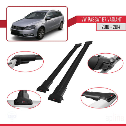 Compatible avec Volkswagen Passat B7 (3C) Variant 2010-2014 FLY Model Barres de Toit Railing Porte-Bagages de Voiture Noir Aluminium 2 Barres