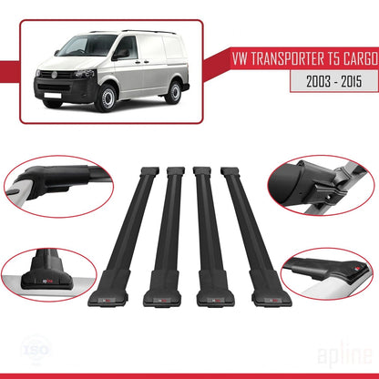 Compatible avec Volkswagen T5 Transporter 2003-2015 FLY Model Barres de Toit Railing Porte-Bagages de Voiture Noir Aluminium 4 Barres