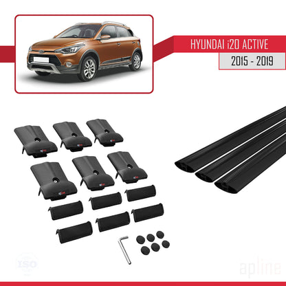 Compatible avec Hyundai i20 II Active 2015-2019 FLY Model Barres de Toit Railing Porte-Bagages de Voiture Noir Aluminium 3 Barres