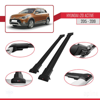 Compatible avec Hyundai i20 II Active 2015-2019 FLY Model Barres de Toit Railing Porte-Bagages de Voiture Noir Aluminium 2 Barres