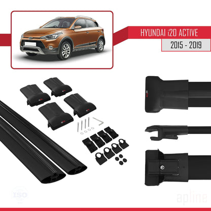 Compatible avec Hyundai i20 II Active 2015-2019 FLY Model Barres de Toit Railing Porte-Bagages de Voiture Noir Aluminium 2 Barres