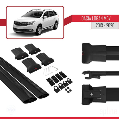 Compatible avec Dacia Logan 2 MCV (K52) 2013-2020 FLY Model Barres de Toit Railing Porte-Bagages de Voiture Noir Aluminium 2 Barres