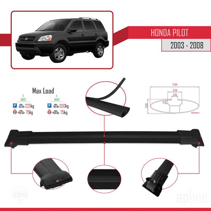 Compatible avec Honda Pilot 2003-2008 FLY Model Barres de Toit Railing Porte-Bagages de Voiture Noir Aluminium 3 Barres