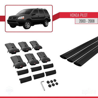 Compatible avec Honda Pilot 2003-2008 FLY Model Barres de Toit Railing Porte-Bagages de Voiture Noir Aluminium 3 Barres