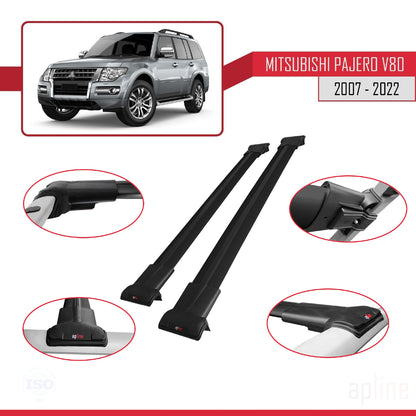 Compatible avec Mitsubishi Pajero (V80) 2007-2022 FLY Model Barres de Toit Railing Porte-Bagages de Voiture Noir Aluminium 2 Barres