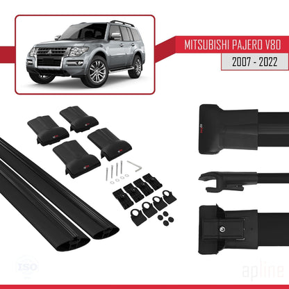 Compatible avec Mitsubishi Pajero (V80) 2007-2022 FLY Model Barres de Toit Railing Porte-Bagages de Voiture Noir Aluminium 2 Barres