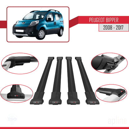 Compatible with Peugeot Bipper 2008-2017 FLY Model Car Roof Rack Cross Bar Black Aluminium 4 Bars