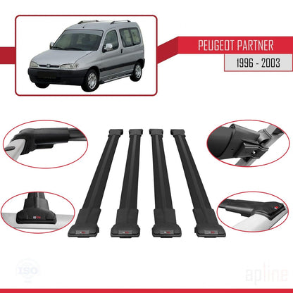 Compatible avec Peugeot Partner Pre-Facelift 1996-2003 FLY Model Barres de Toit Railing Porte-Bagages de Voiture Noir Aluminium 4 Barres