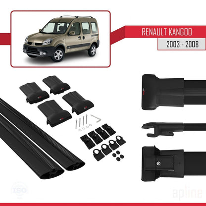 Compatible avec Renault Kangoo (X76) Post-Facelift 2003-2008 FLY Model Barres de Toit Railing Porte-Bagages de Voiture Noir Aluminium 2 Barres