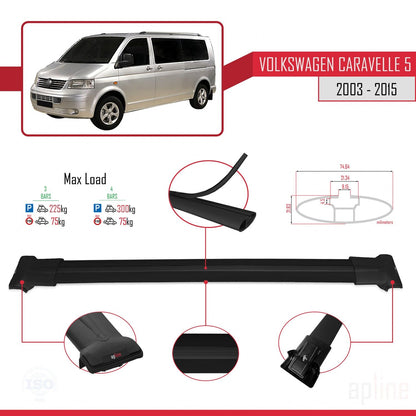 Compatible avec Volkswagen T5 Caravelle 2003-2015 FLY Model Barres de Toit Railing Porte-Bagages de Voiture Noir Aluminium 3 Barres