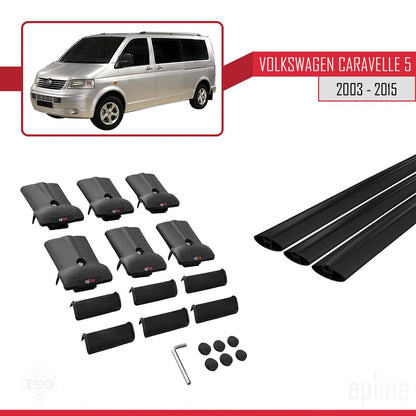 Compatible avec Volkswagen T5 Caravelle 2003-2015 FLY Model Barres de Toit Railing Porte-Bagages de Voiture Noir Aluminium 3 Barres