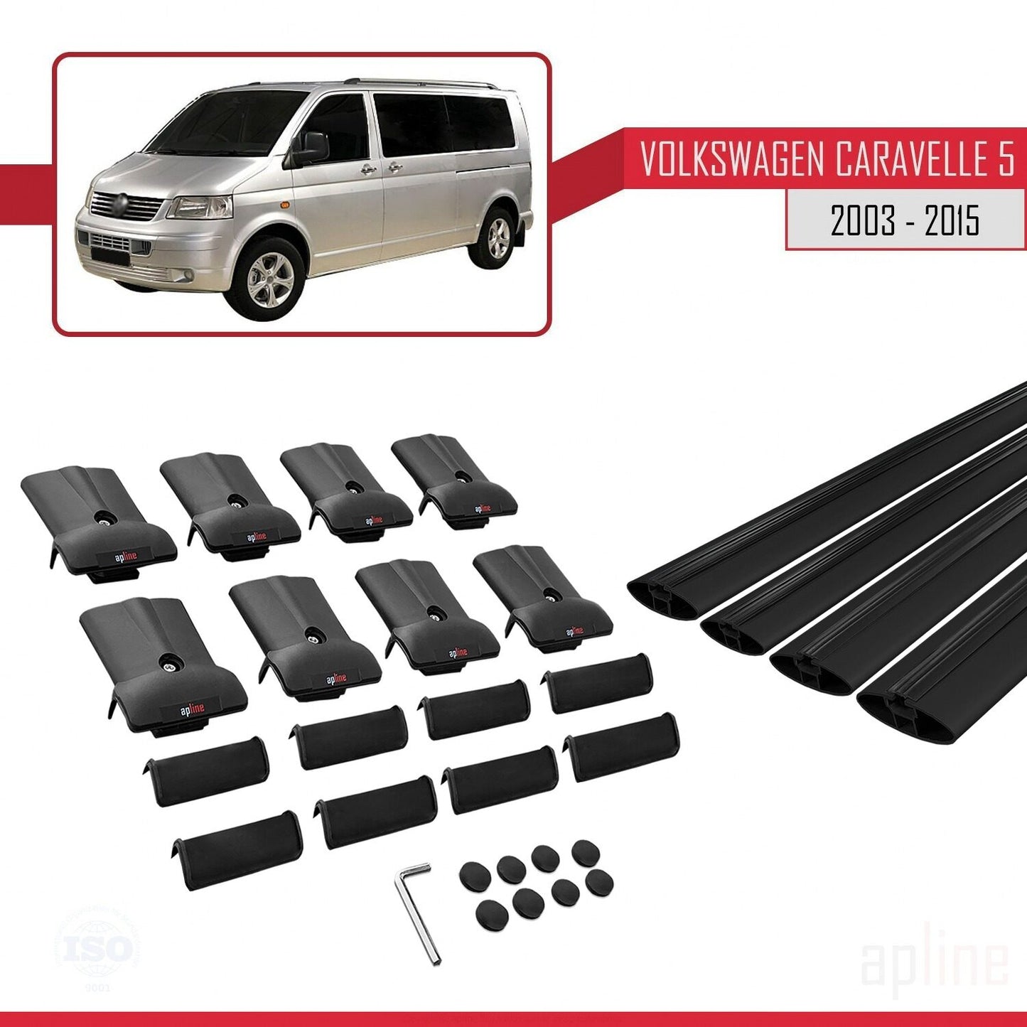 Compatible avec Volkswagen T5 Caravelle 2003-2015 FLY Model Barres de Toit Railing Porte-Bagages de Voiture Noir Aluminium 4 Barres