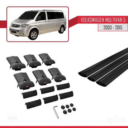 Compatible avec Volkswagen T5 Multivan 2003-2015 FLY Model Barres de Toit Railing Porte-Bagages de Voiture Noir Aluminium 3 Barres