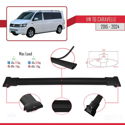 Compatible avec Volkswagen T6 Caravelle 2015-2024 FLY Model Barres de Toit Railing Porte-Bagages de Voiture Noir Aluminium 3 Barres